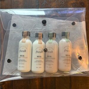 Fresh Milk Body Lotion and Cleanser Set with Travel Pouch NEW